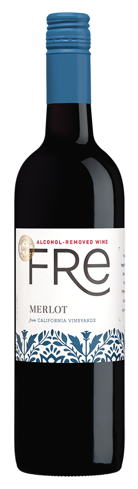 A bottle of Fre non-alcoholic merlot red wine