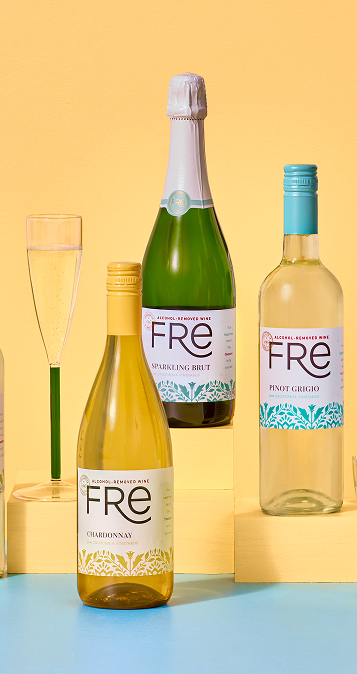 A selection of Fre non-alcoholic white wine bottles